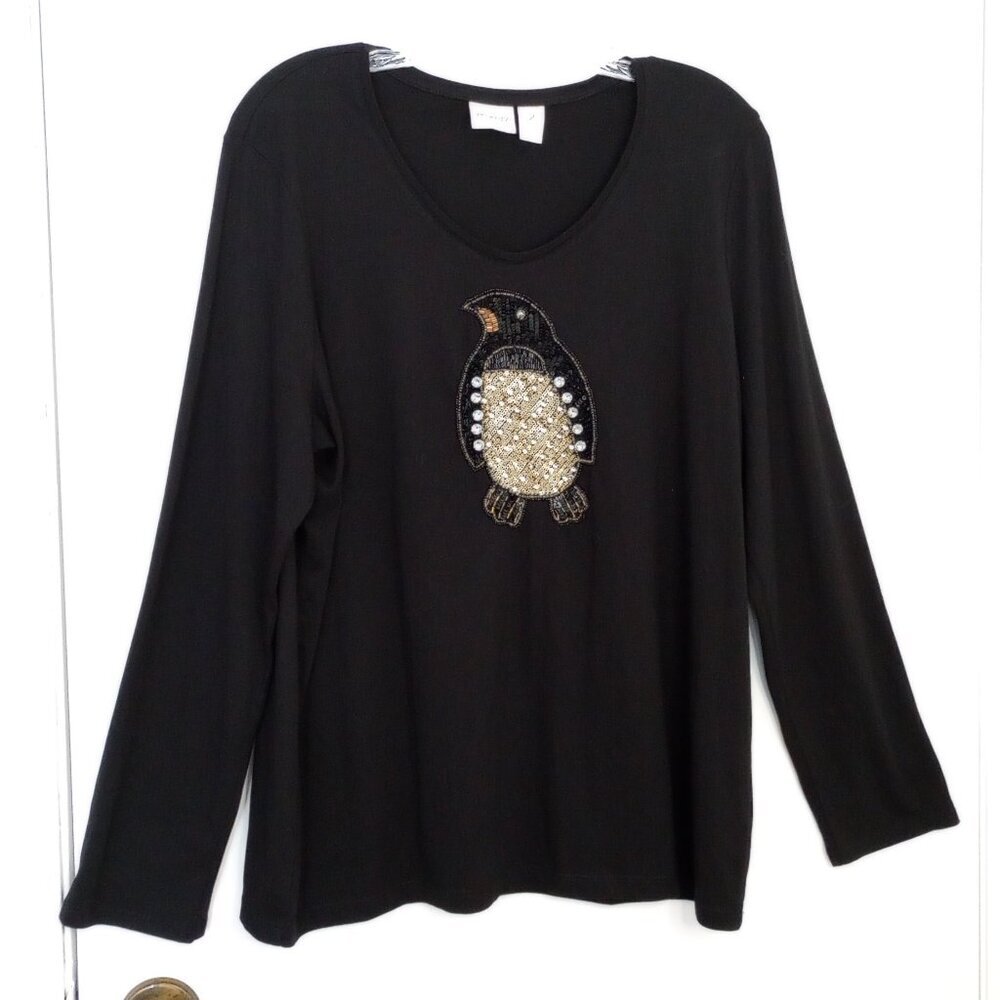Chico's Zenergy Penguin Long Sleeved Embellished Tee